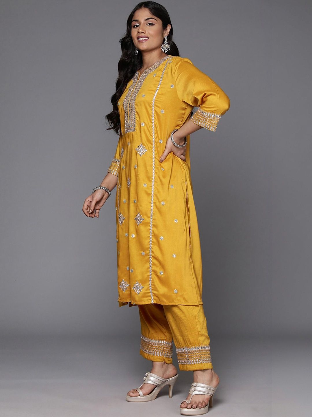 Indyancart Women's Ethnic Motifs Embroidered Regular Kurta with Trousers & With Dupatta