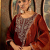 Indyancart IE Ethnic Motifs Embroidered Thread Work Velvet Kurta with Trouser & Dupatta