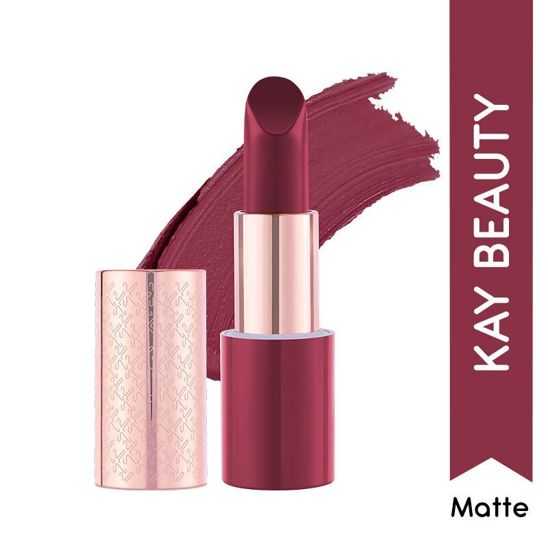 Kay Beauty by Katrina Kaif Matte Drama Long Stay Lipstick in Head Turner shade, showcasing a bold, matte lipstick application.