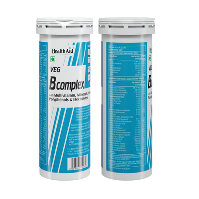 HealthAid Vegan B Complex with Multivitamins & Electrolytes Mango Flavour Effervescent Tablets