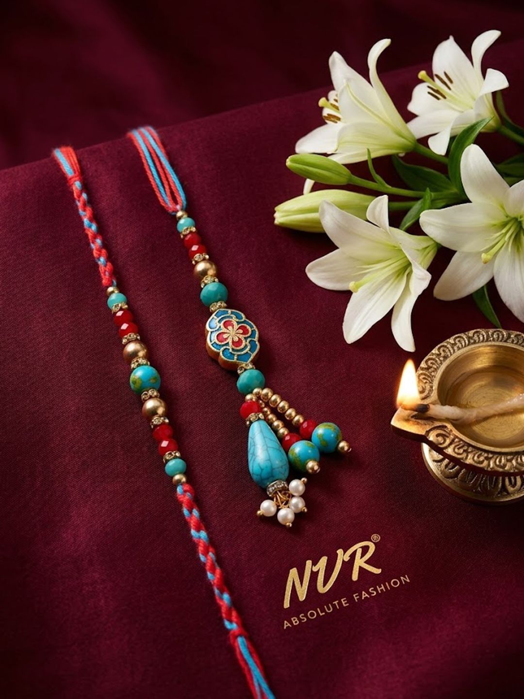Anouk Set Of 2 Multicolor Artificial Beads Bhaiya Bhabhi Thread Rakhi With Roli Chawal