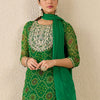 Dhiyona IE Women's Bandhani Printed Thread Work Straight Kurta With Trousers & Dupatta