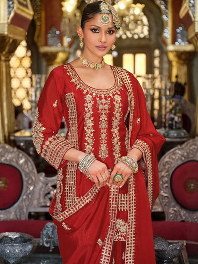 Indyancart IE Women Ethnic Motifs Embroidered Regular Kurta With Sharara & Dupatta Kurta Sets