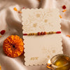 Dhiyona Religious Rudraksh & Red Thread Rakhi With Roli Chawal Chandan Mishri