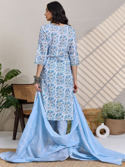 Women Ethnic Motifs Printed Pure Cotton Kurta with Trousers & Dupatta