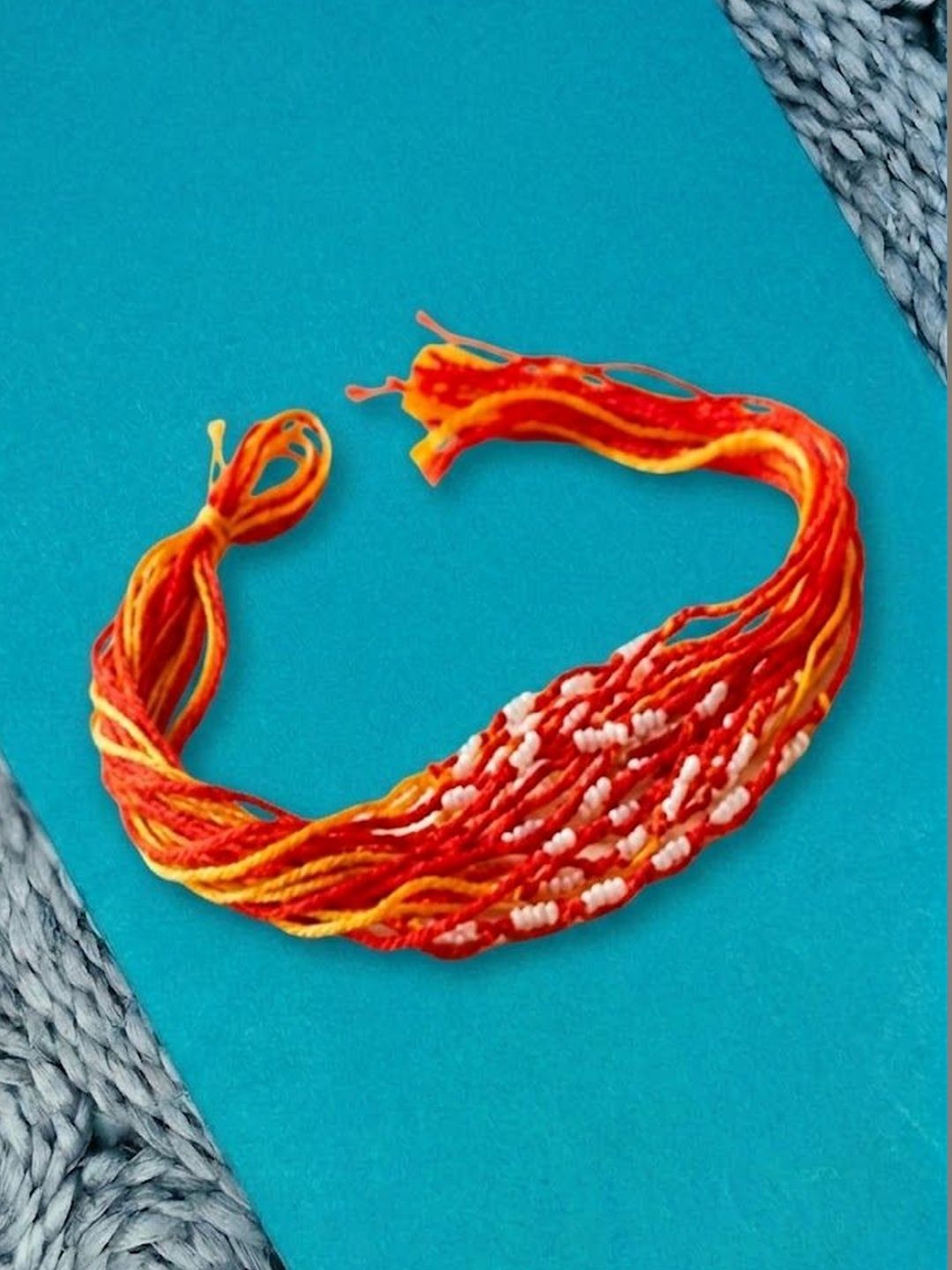 Anouk Set Of 6 Red & Yellow Thread Rakhi With Roli Chawal Chandan Mishri