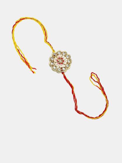 Anouk Kundan Studded & Beaded Floral Bhaiya Bhabhi Rakhi With Roli