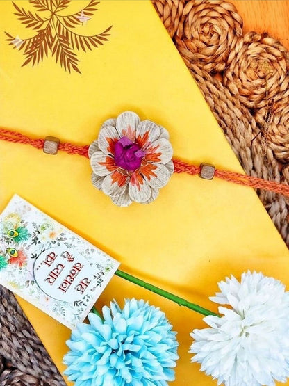 Anouk Multicolor Floral Design Plant Seed Rakhi With Roli Chawal Chandan Mishri