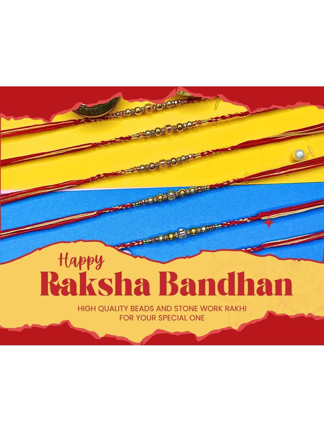 Anouk Set Of 6 Beaded Cotton Thread with AD Stones & Meenakari Designer Rakhi for Brother