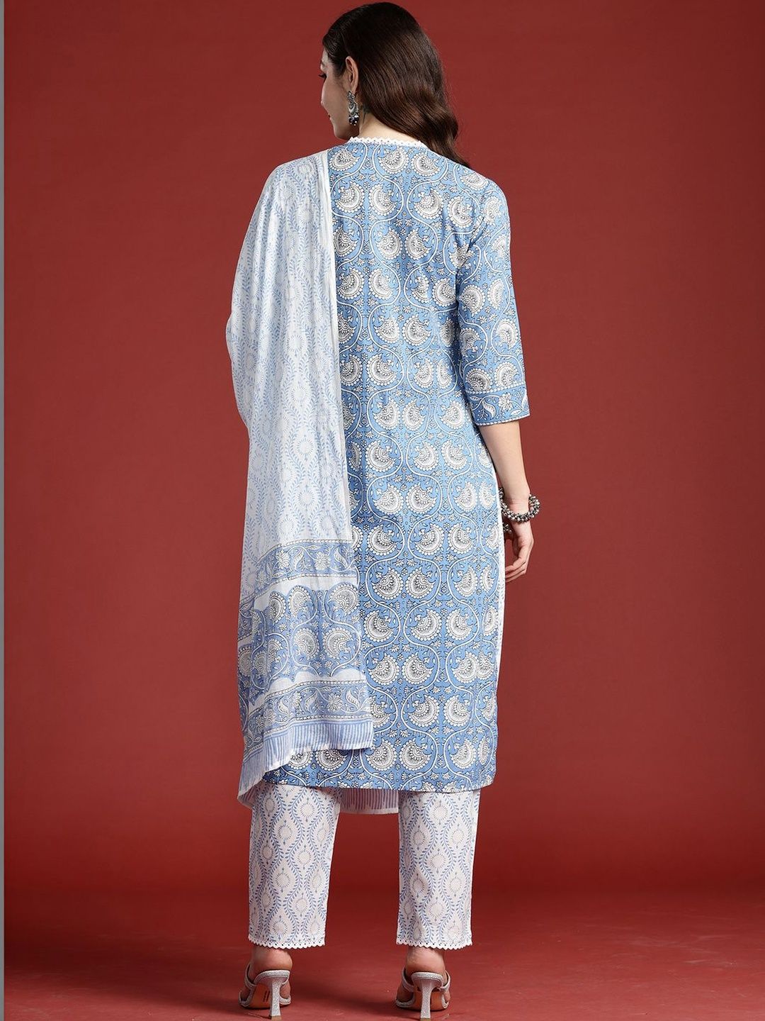 Women Ethnic Motifs Printed Regular Pure Cotton Kurta with Trousers & With Dupatta