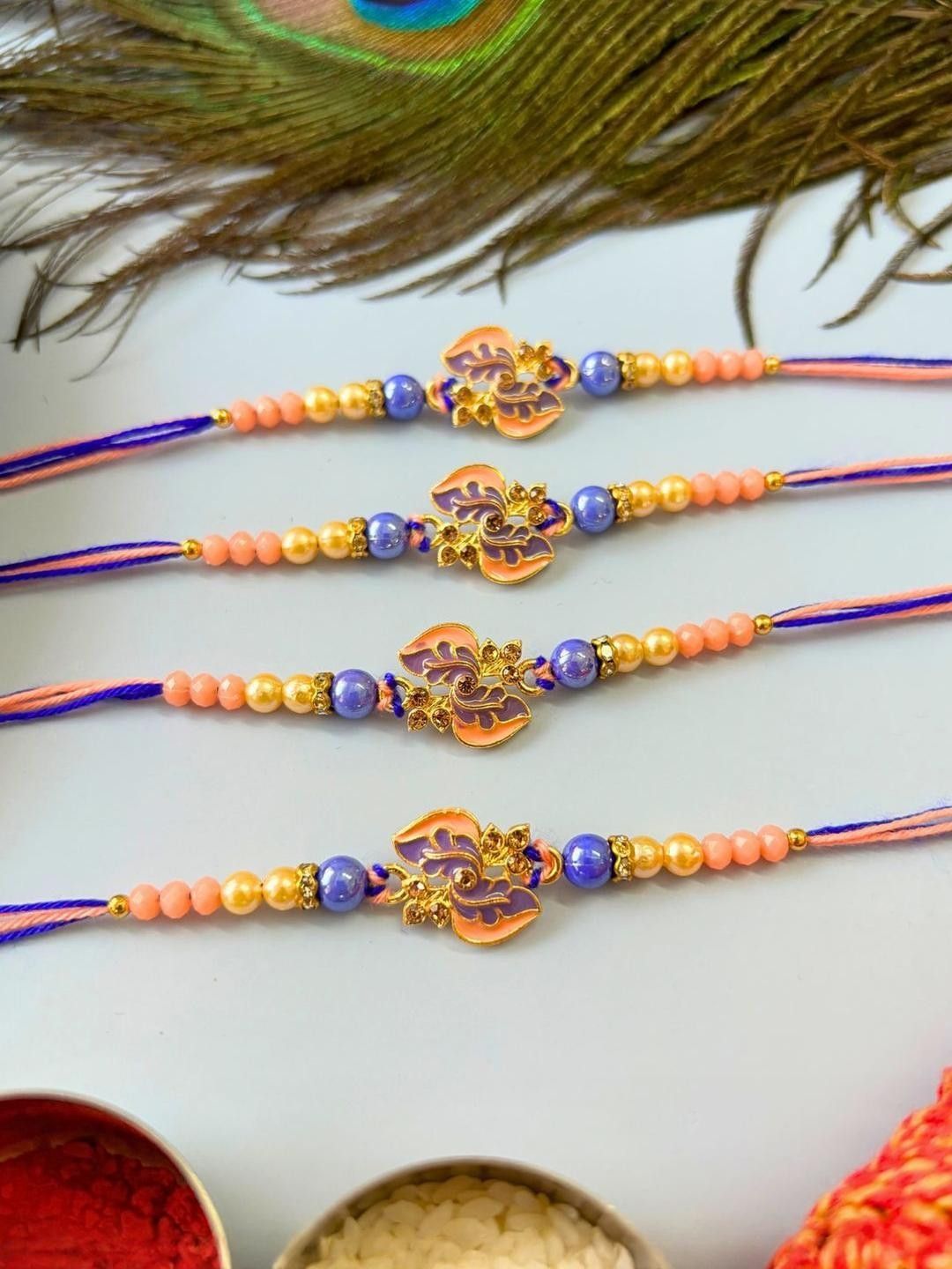 Anouk 4pcs Purple Stone Beaded Thread Rakhi
