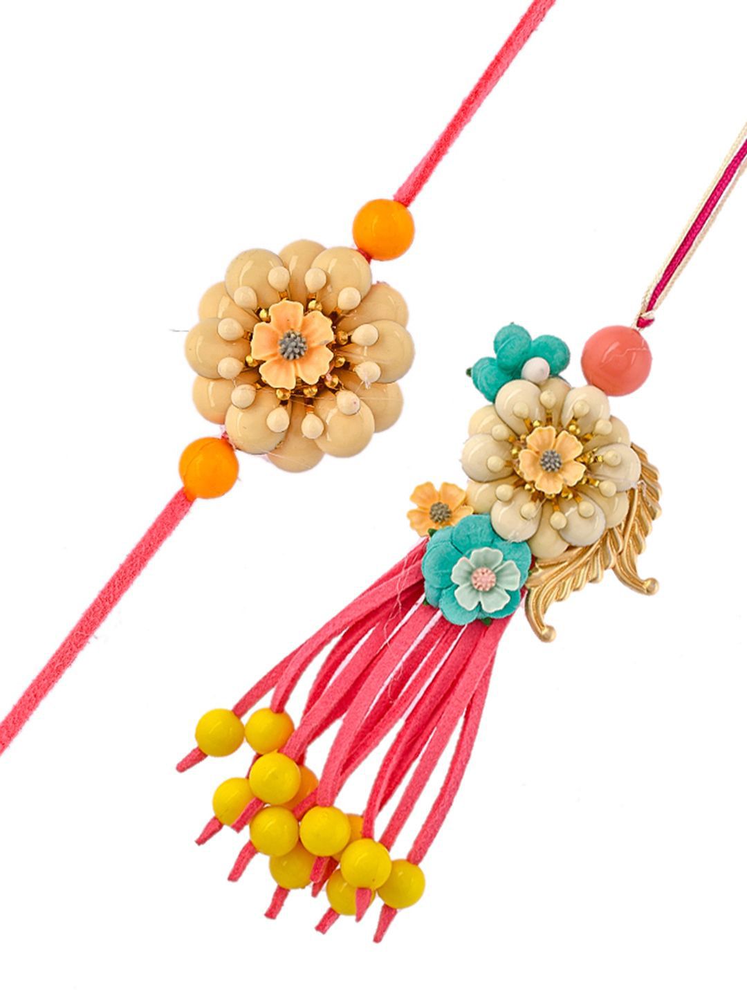 Anouk Pink Set Of 2 Bhaiya Bhabhi Lumba & Thread Rakhis With Roli Chawal