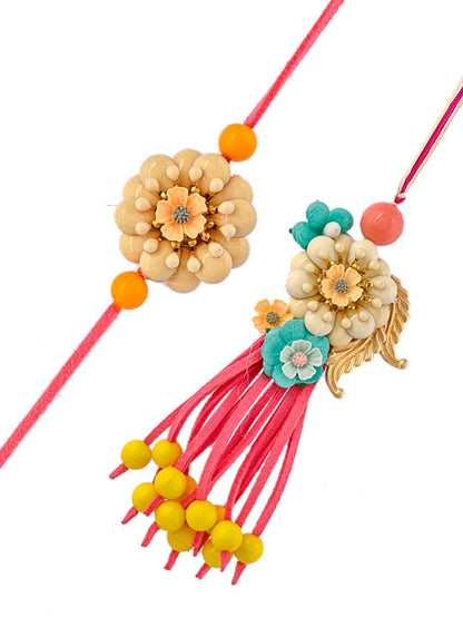 Anouk Pink Set Of 2 Bhaiya Bhabhi Lumba & Thread Rakhis With Roli Chawal