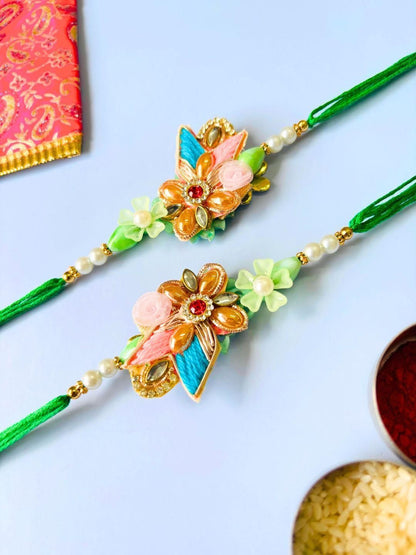 Anouk Multi Colored Pack of 2 Floral Traditional Handmade Rakhi Set