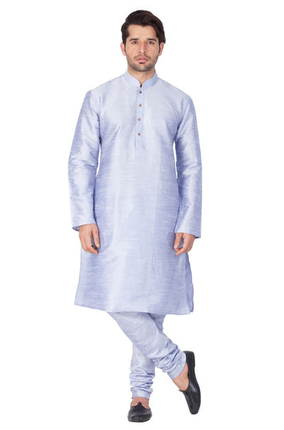 Men's Light Blue Silk Blend Straight Kurta Pyjama Set