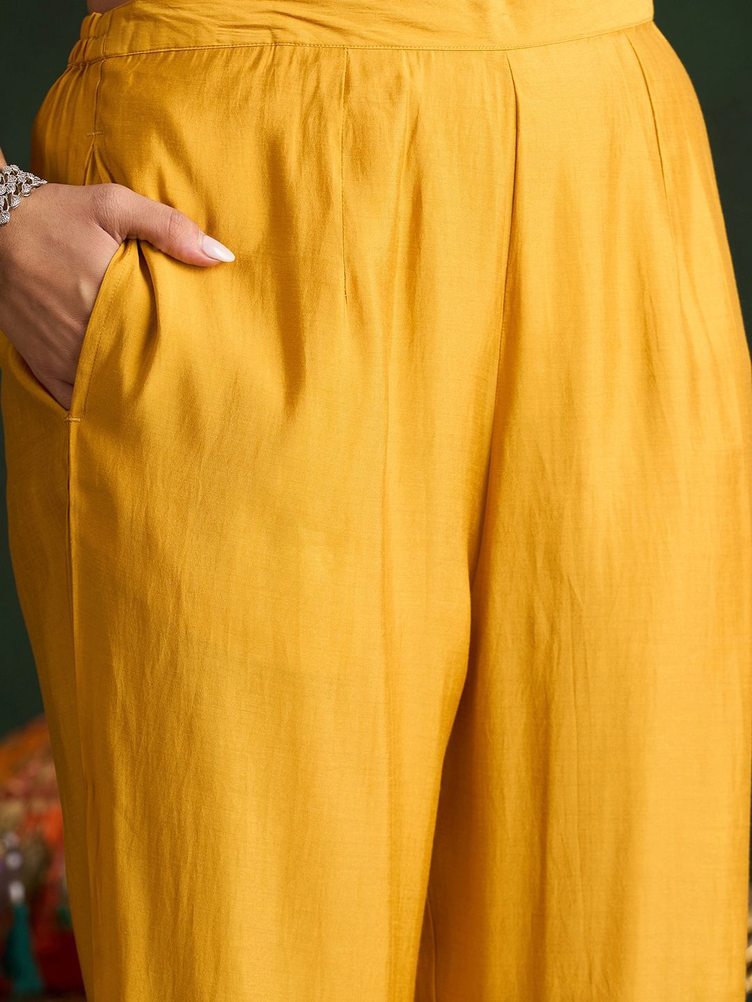 Indyancart IE Mustard Yellow Floral Embroidered Straight Kurta with Trousers & Dupatta