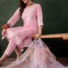 Dhiyona SN Women's Pink and White Floral Embroidered Thread Work Cotton Kurta & Trouser With Dupatta