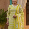 Dhiyona IE Women Printed Regular Pure Cotton Kurta & Trousers With Dupatta