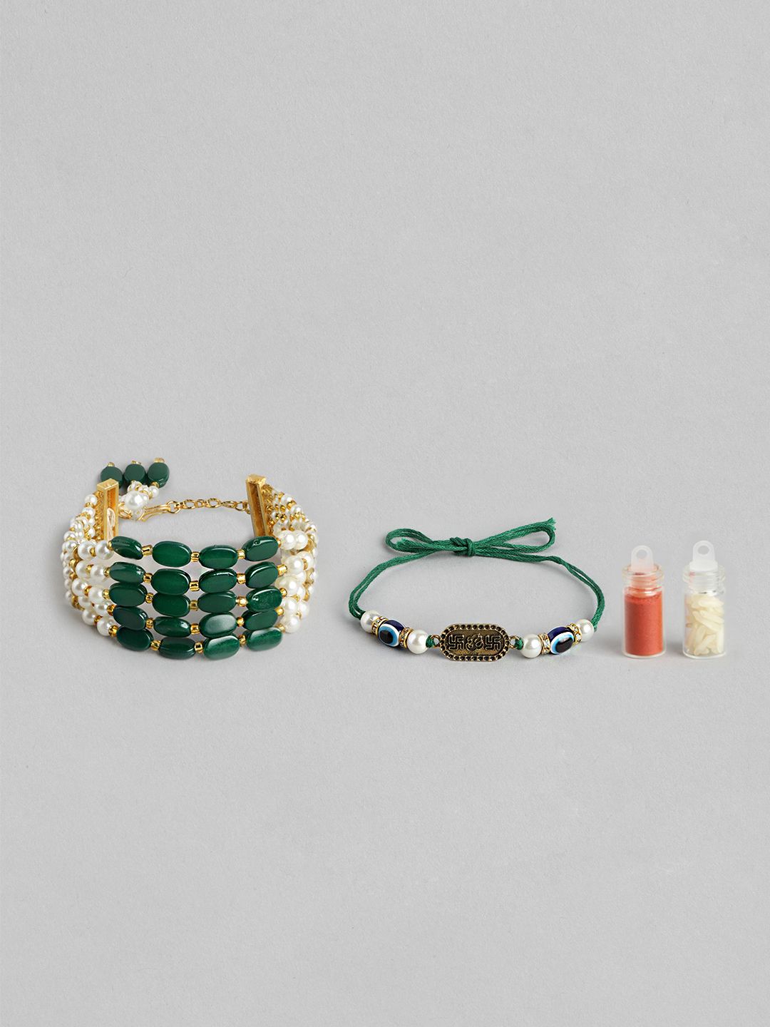 Anouk Unisex Set of 2 Beaded Bhai Bhabhi Rakhis With Roli & Chawal