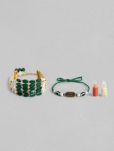 Indyancart Unisex Set of 2 Beaded Bhai Bhabhi Rakhis With Roli & Chawal