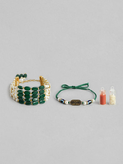 Anouk Unisex Set of 2 Beaded Bhai Bhabhi Rakhis With Roli & Chawal