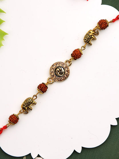 Anouk Stones Studded & Rudhraksh Beaded Rakhi With Roli Chawal & Greeting Card