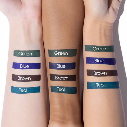 Green Kay Beauty Kajal from Katrina Kaif's 24HR Coloured Matte Kajal collection, shown in a sleek black tube with the green product inside.