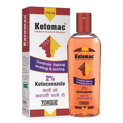 Torque's Ketomac dandruff treatment shampoo bottle with label, showing the shampoo's branding and packaging design.