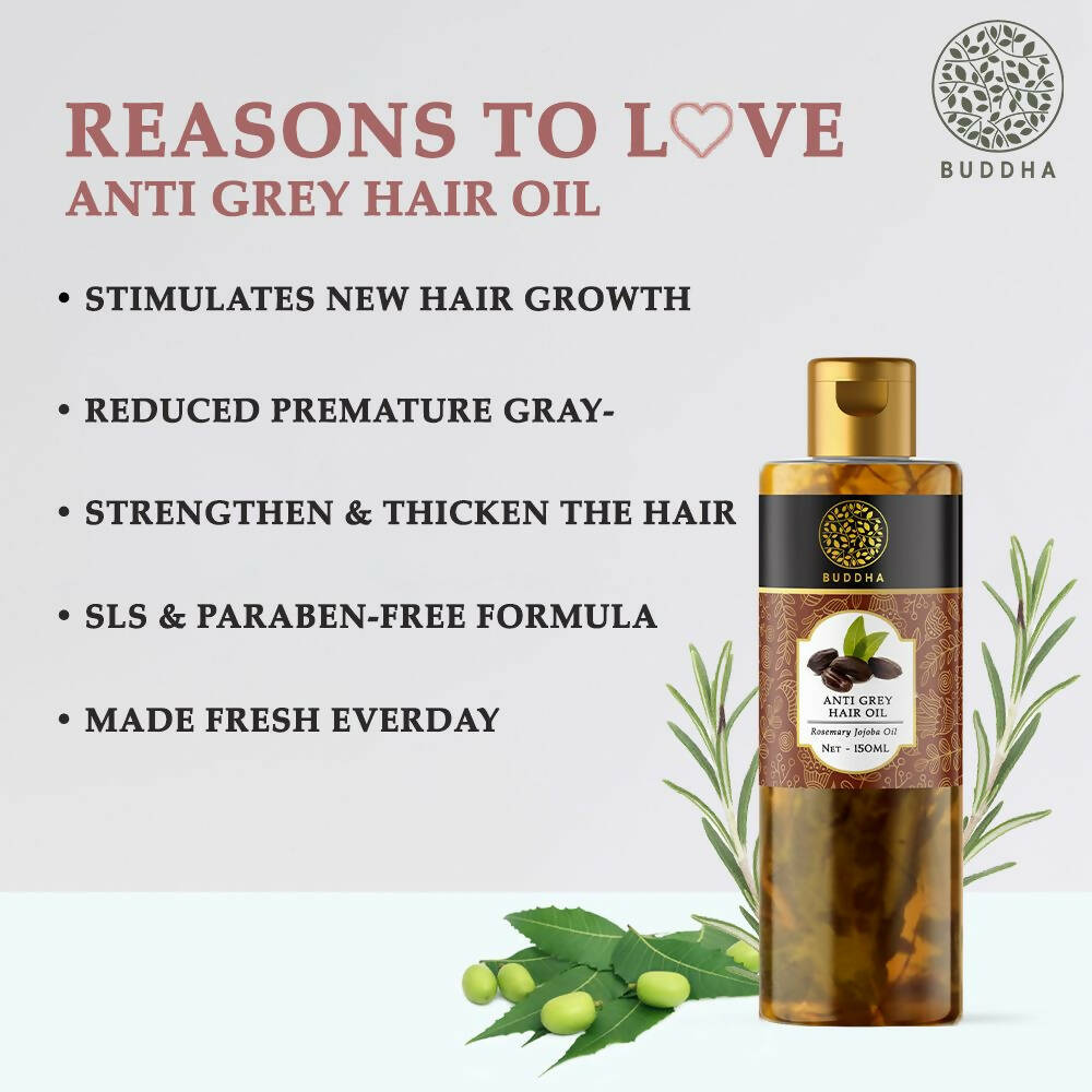 Buddha Natural Anti Grey Hair Oil For Anti Greying and Natural Hair Color - Indyancart