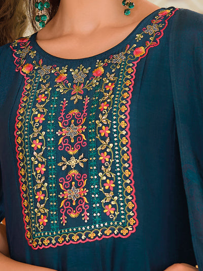 Indyancart VV Women's Silk Blend Kurta Pant Dupatta Set