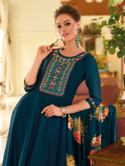 Indyancart VV Women's Silk Blend Kurta Pant Dupatta Set
