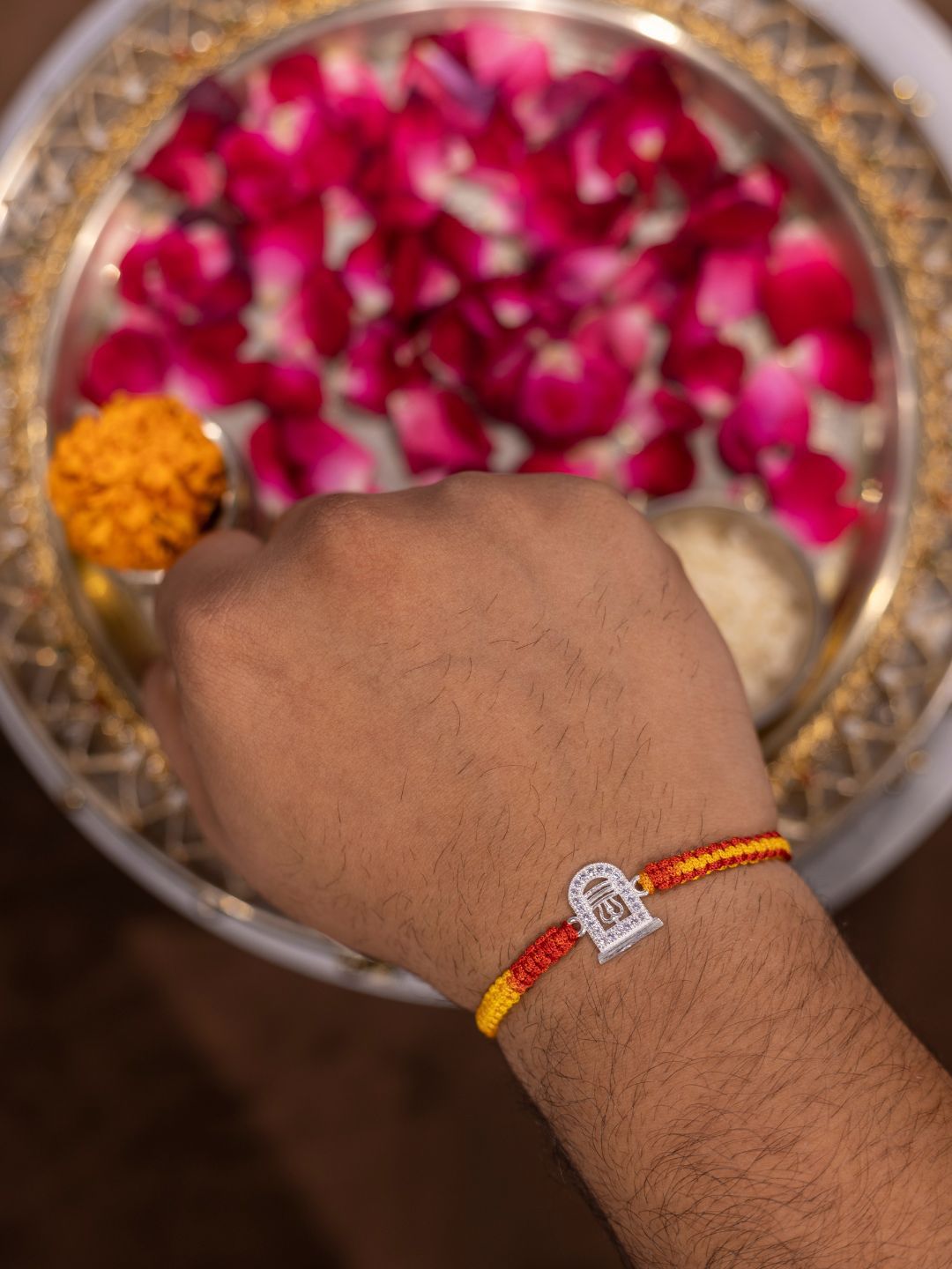 Anouk 925 Sterling Silver Rakhi With Roli Chawal Plate & Potli