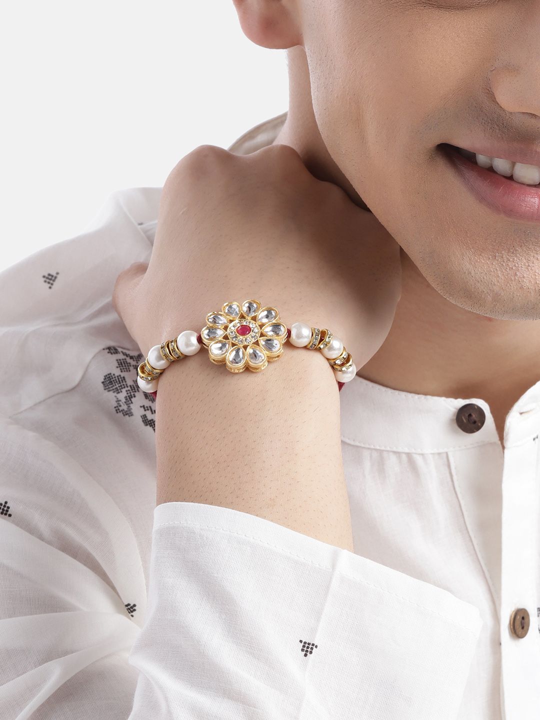 Anouk Unisex Set of 2 Beaded Bhai Bhabhi Rakhis With Roli & Chawal