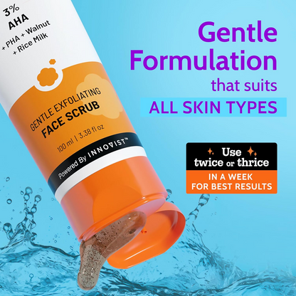 Chemist At Play gentle exfoliating face scrub with mandelic acid and walnuts, showing the textured scrub in a jar.