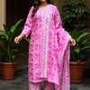 Indyancart IE Women Ethnic Motifs Printed Regular Pure Cotton Kurta with Trousers & With Dupatta