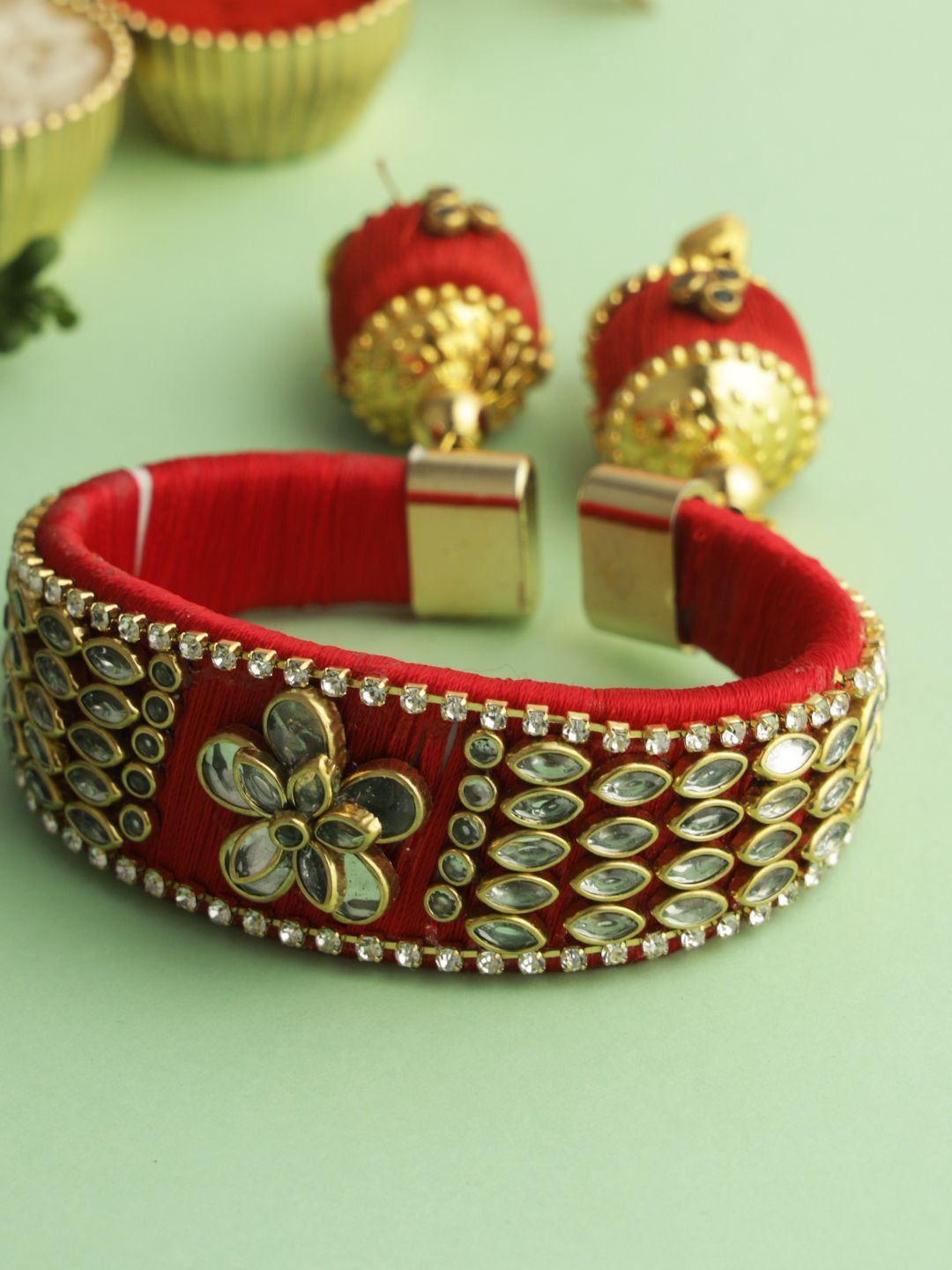 Anouk Kundan Studded Bangle Rakhi With Roli Chawal & Greetings Card