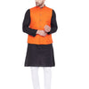 Men's Black Cotton Blend Straight Jacket  Kurta and Pyjama Set
