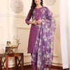 Dhiyona VR Women's Lavender Silk Floral Printed Stones Embellished Kurta Set With Dupatta