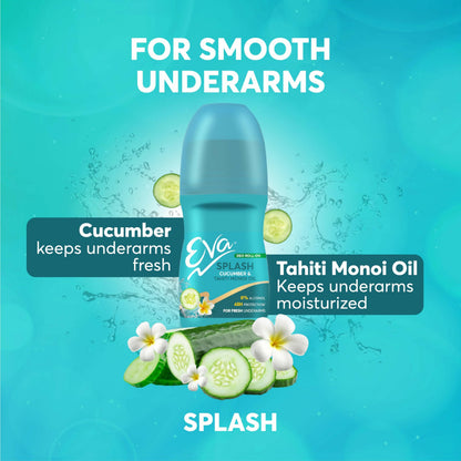 Eva underarm cream roll-on deodorant for bright, fresh, and smooth underarms, alcohol and aluminium free for women.