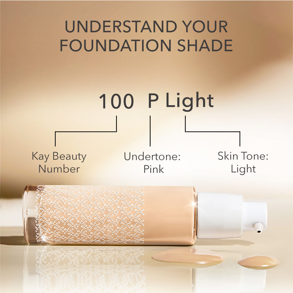 Kay Beauty Hydrating Foundation in shade 145N Medium, featuring a smooth, creamy texture and natural finish.