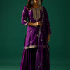 Indyancart VA Ethnic Motifs Embroidered Zari Kurta With Sharara & Dupatta