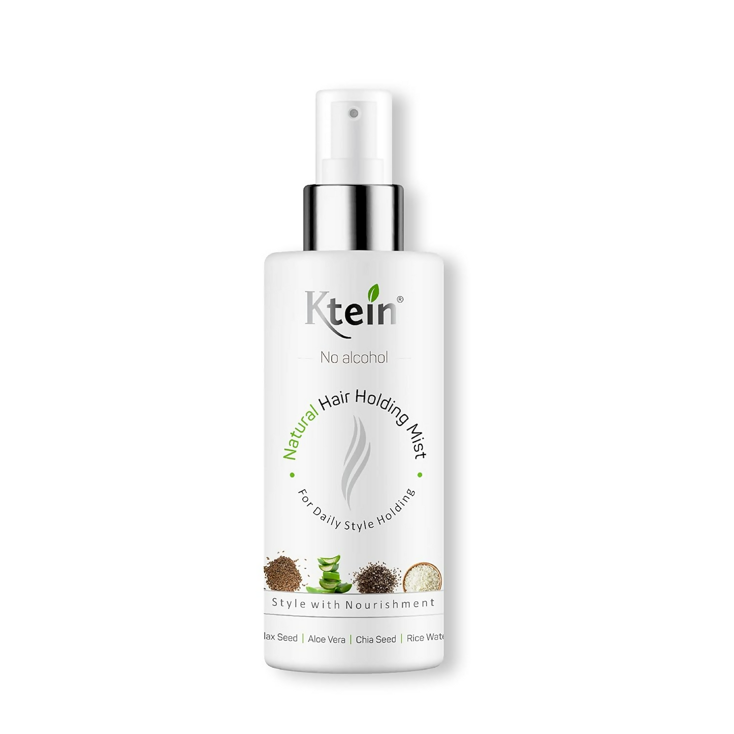 Ktein Natural Hair Holding Spray without alcohol, lightweight hair spray in a spray bottle for firm hold and natural finish.