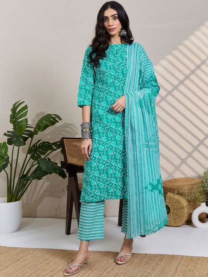 Women Ethnic Motifs Printed Pure Cotton Kurta with Trousers & Dupatta