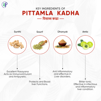 Pathak Ayurvedic Pharmacy Pittamla Kadha Ayurvedic syrup in a glass bottle with a dropper for natural herbal remedy.