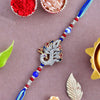 Dhiyona Blue Swarowski Embellished Peacock Thread Rakhi With Roli Chawal & Greeting Card
