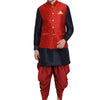 Men's Dark Blue Silk Blend Straight Jacket  Kurta and Dhoti Set