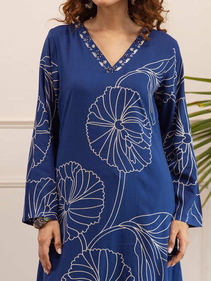 Indyancart SN Women's Floral Printed V-Neck Straight Kurta & Palazzo