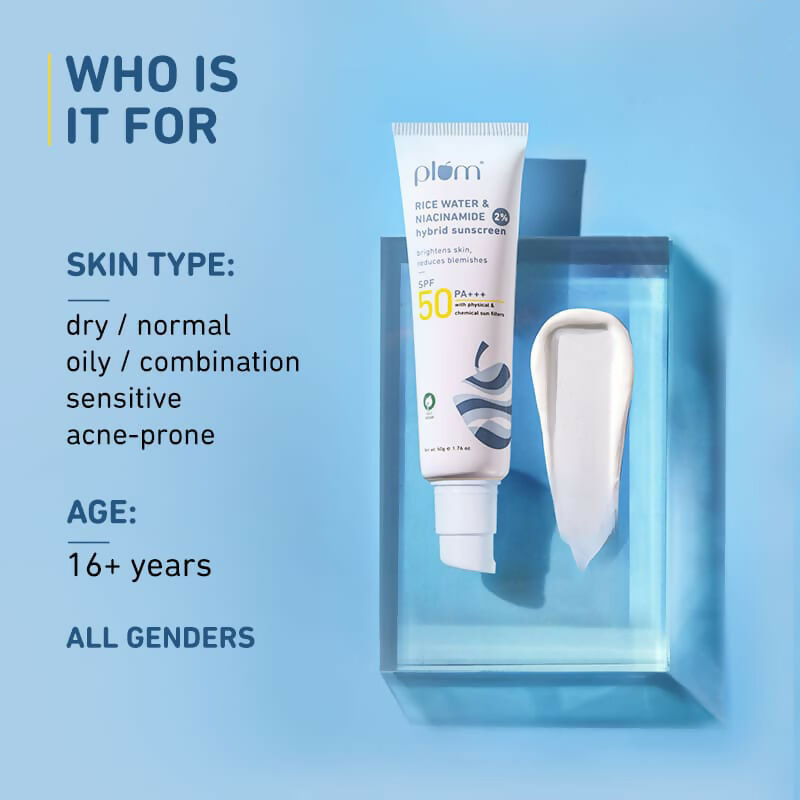 Plum 2% Niacinamide Sunscreen SPF 50 PA+++ bottle with pump, designed for UVA/UVB protection, reduces tan, no white cast, dermat tested