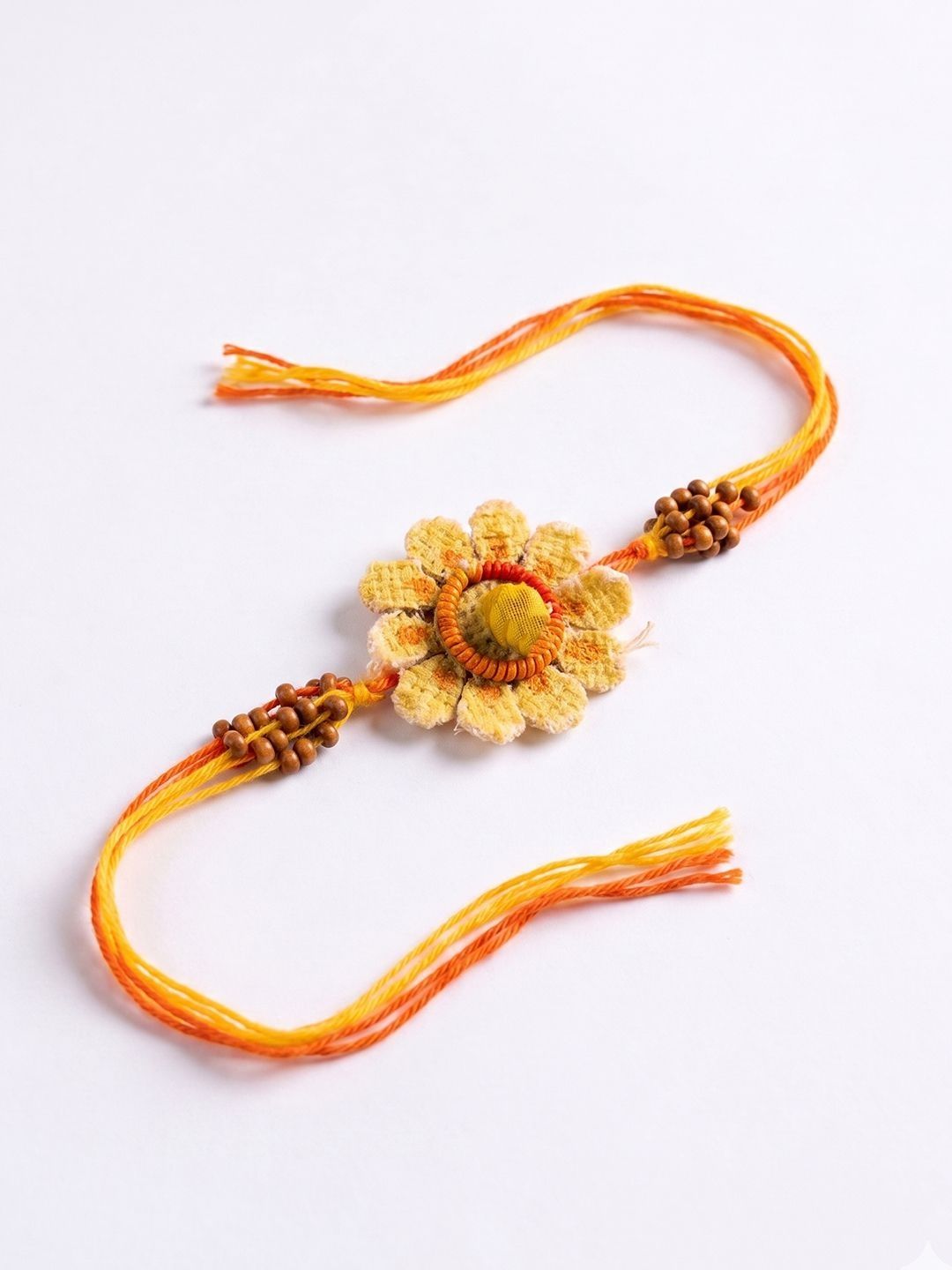 Anouk Yellow Floral Seed Thread Rakhi With Roli Chawal Chandan Mishri