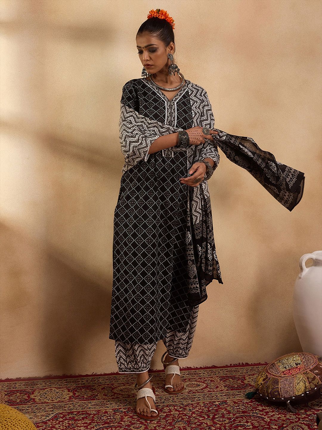 Women Printed Regular Pure Cotton Kurta with Salwar & With Dupatta